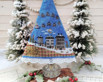 PRE-Order, Counted Cross Stitch Pattern, Santa's Night Tree, Christmas Decor, Pillow Ornament, Stars, Hello From Liz Mathews, PATTERN ONLY