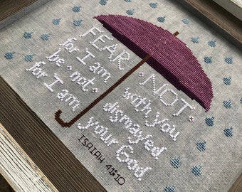 Counted Cross Stitch Pattern, Fear Not, Scriptural Sampler, Bible, Isaiah 45:10, Religious, Inspirational, Sweet Wing Studio, PATTERN ONLY