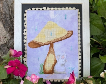 Cross Stitch Pattern, Drip, Drip, Drop, Spring Decor, Mushroom, Mouse, Raindrops, Garden Decor, Luhu Stitches, PATTERN ONLY