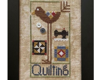 Counted Cross Stitch Pattern, Quilting Bird, Sewing Room, Wee One: Quilting Bird, Sewing Machine, Pinwheel, Heart in Hand, PATTERN ONLY