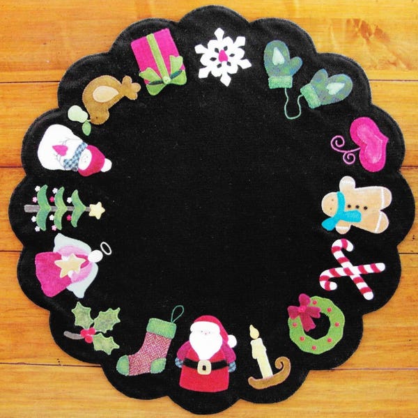 Wool Applique Pattern, Christmas Memories, Penny Rug Pattern, Primitive, Winter Decor, Christmas Decor, Candle Mat, Table Mat,  PATTERN ONLY