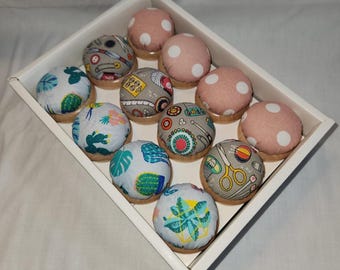 Fabric Pincushions, Wood Base, Pink Polka Dot, Craft Room, Desert, Embroidery Accessory, Cross Stitch Tool, Sewing Notion Tool, Hobby Gift