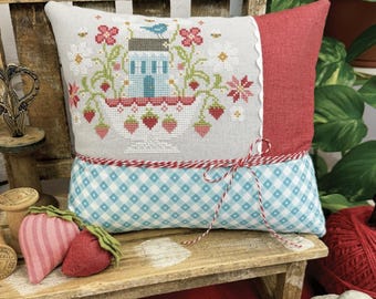Counted Cross Stitch Pattern, Berry Basket, Strawberries, Bluebird, Cottage Chic, Primrose Cottage Stitches, PATTERN ONLY