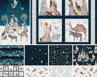 Quilt Fabric, Silent Night, Nativity, Camels, Angels, Night Sky, Quilters Cotton, Studio 731, Blank Quilting