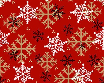 Flannel Fabric, Flannel Gnomies, Snowflakes, Red Snowflakes, Winter Flannel, Cotton Flannel, Quilting Flannel, Shelly Comiskey, Henry Glass