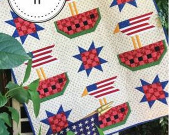Quilt Pattern, Star Spangled Picnic, Watermelon, Stars, Flags, Crows, Patchwork, Karen M. Walker, Laugh Yourself Into Stitches, PATTERN ONLY