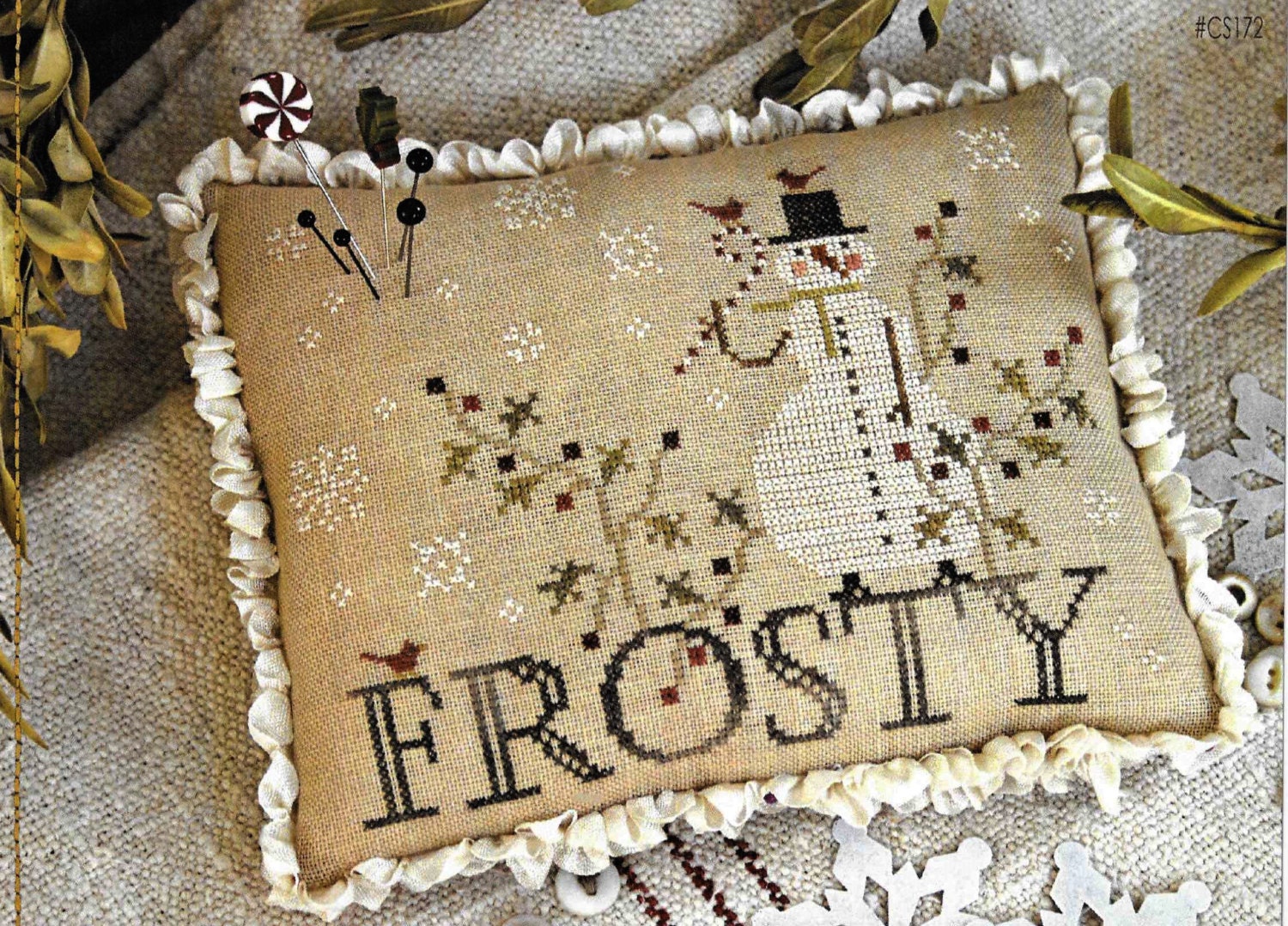 Counted Cross Stitch Pattern, Jolly Happy Soul, Frosty, Snowman Pillow, Cross Stitch Pillow