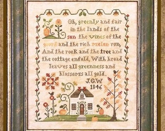 Counted Cross Stitch Pattern, The Pumpkin, Poem Sampler, Flower Motifs, Autumn Decor, Crows, Vines, Little House Needleworks, PATTERN ONLY