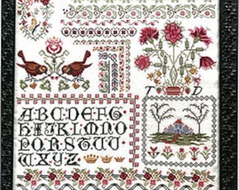 Counted Cross Stitch Pattern, Camberly Sampler, English Design, Alphabet Sampler, Flower Motifs, Bird Motifs, Rosewood Manor, PATTERN ONLY