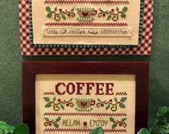 Counted Cross Stitch Pattern, Coffee Relax Enjoy, Hearts,  Coffee Cup, Cottage Chic, Shabby Cottage, ScissorTail Designs, PATTERN ONLY