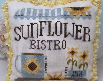 Counted Cross Stitch Pattern, Sunflower Bistro, Sunflowers, Cappuccino, Mug, Latte, Cup, Carolyn Robbins, KiraLyn's Needlearts, PATTERN ONLY