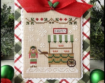 Counted Cross Stitch, Christmas Market, Stocking Stand, Farmer's Market, Evergreens, Holly, Country Cottage Needleworks, PATTERNS ONLY