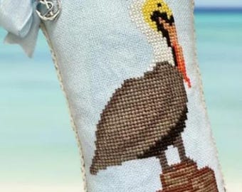 Cross Stitch Pattern, Percy Pelican, Beach Decor, Buoy, Summer Decor, Bowl Filler, Pillow Ornament, Finally a Farmgirl, PATTERN ONLY
