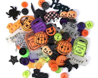 Halloween Buttons, Pumpkin Buttons, Ghost Buttons, Spider Web, Black Cat, Witch, Shank, Button Value Pack, VP316, Buttons Galore & More