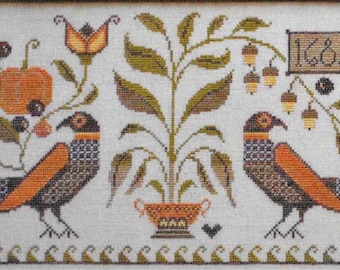 Counted Cross Stitch Pattern, Autumn Fraktur, Autumn Decor, Fall Decor, German Fraktur, Primitive Decor, Plum Street Samplers PATTERN ONLY