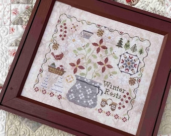 Counted Cross Stitch, Winter Rests, Poinsettias, Winter Decor, Cardinal, Mittens, Pine Trees, Blueberry Ridge Design, PATTERN ONLY