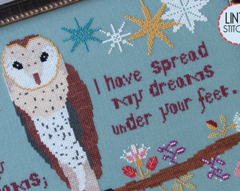 Counted Cross Stitch Pattern, Tread Softly, Garden Decor, Barn Owl, Inspirational, Cottage Chic, William Yeats, Lindy Stitches, PATTERN ONLY