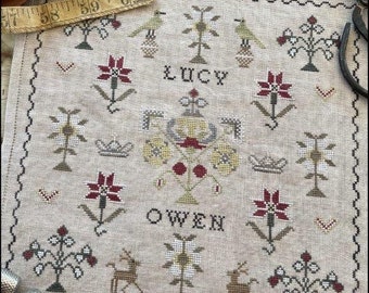 Counted Cross Stitch Pattern, Lucy Owen, Reproduction Sampler, Antique Reproduction, The Scarlett House, PATTERN ONLY