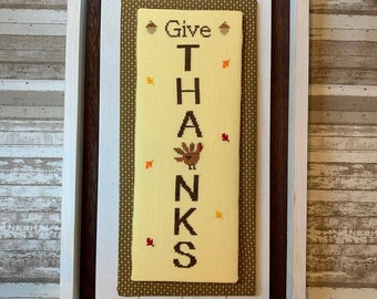 Counted Cross Stitch Pattern, Give Thanks, Autumn Decor, Thanksgiving, Acorns, Turkey, Harvest Sampler, Needle Bling Designs, PATTERN ONLY