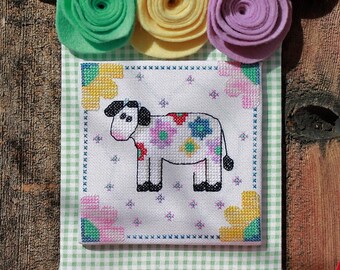 Cross Stitch Pattern, Flora Bloom, The Moo the Merrier, Spring Decor, Flowers, Pillow Ornament, Bowl Filler, Luhu Stitches, PATTERN ONLY