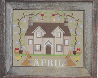 Counted Cross Stitch Pattern, April Cottage, I'll Be Home Series, Spring Decor, Country Rustic, Twin Peak Primitives, PATTERN ONLY