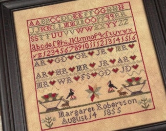 Counted Cross Stitch, Margaret Robinson 1855, A Loving Family Record, Reproduction Sampler, Annie Beez Folk Art, PATTERN ONLY