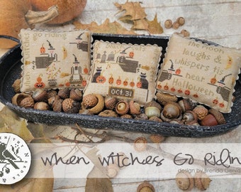 Cross Stitch Pattern, When Witches Go Riding, Halloween Decor, Pumpkin, Fall, Jack O Lanterns, Cats, Brenda Gervais, PATTERN ONLY