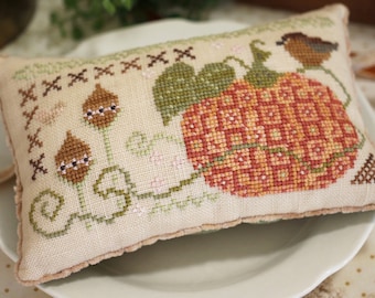 Counted Cross Stitch Pattern, Pumpkin Faire, Country Rustic, Fall Decor, Wren, Flower Motifs, Heart, October House, PATTERN ONLY