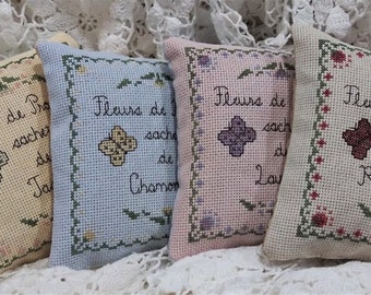 Counted Cross Stitch Pattern, Flowers of Provence, Sachet, Lavender, Chamomile, Jasmine, Rose, Vintage NeedleArts, PATTERN ONLY