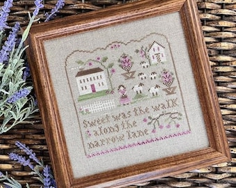 Counted Cross Stitch Pattern, Sweet Was the Walk, Countryside, Sheep, Flower Motifs, Spring Decor, Little House Needlework, PATTERN ONLY