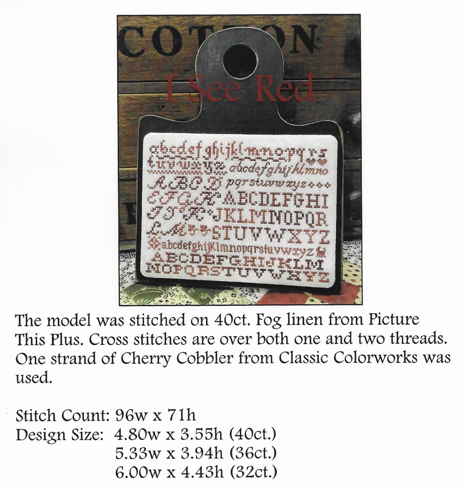 Counted Cross Stitch Pattern, I See Red, Alphabet Sampler ...