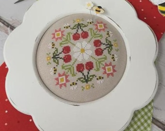Counted Cross Stitch Pattern, Garden Variety, Cherries, Pillow Ornament, Bowl Filler, Flower Motifs, Primrose Cottage Stitches, PATTERN ONLY