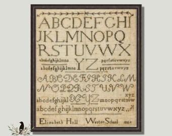 Counted Cross Stitch Pattern, Elizabeth Hall 1809, Weston School Sampler, Reproduction, Birgit Tolman, The Wishing Thorn, PATTERN ONLY