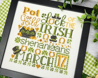 Counted Cross Stitch, St. Patrick's Day, Shamrock, Luck of the Irish, Pot of Gold, Lindsey Weight, Primrose Cottage Stitches