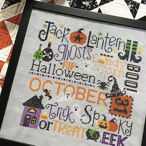 Counted Cross Stitch, This is Halloween, Halloween Decor, Pumpkins, Ghosts, Lindsey Weight, Primrose Cottage Stitches