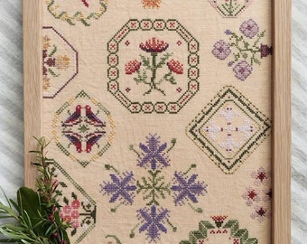 Counted Cross Stitch Pattern, Bushland Quaker, Australian Flower Motifs, Birds, Quaker Style, Bowl Filler, Mojo Stitches, PATTERN ONLY