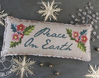 Cross Stitch Pattern, Peace, Language of Flowers, Holly, Inspirational, Ornament, Pillow Tuck, Flower Motifs, The Blue Flower, PATTERN ONLY