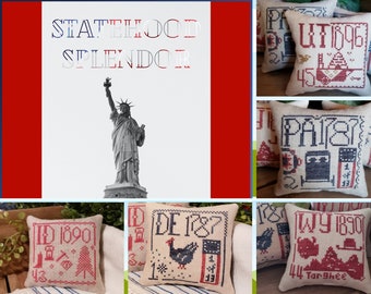 Counted Cross Stitch Pattern, Statehood Splendor Series, Patriotic, Americana, Bowl Fillers, Ornaments, Thread Milk Designs, PATTERN ONLY