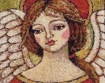 Counted Cross Stitch Pattern, Rejoice, A Work of Heart, Angel, Angel Wings, Inspirational, Primitive Decor, Teresa Kogut, PATTERN ONLY