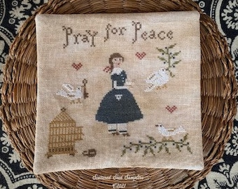 Counted Cross Stitch Pattern, Pray for Peace, The Little Messenger Series, Primitive Rustic, Doves, Scattered Seed Samplers, PATTERN ONLY