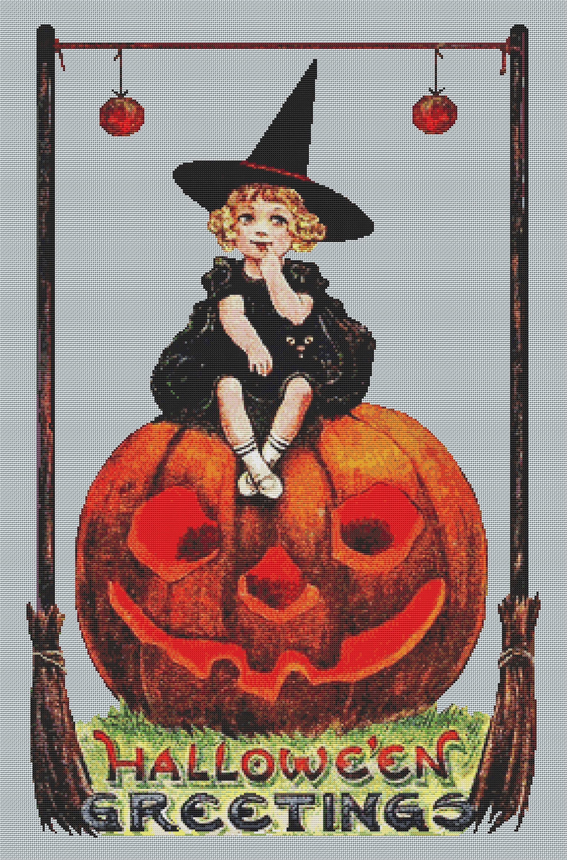 Counted Cross Stitch Pattern Pumpkin Girl Vintage