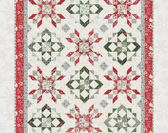 Quilt Pattern, Winter Kisses, Christmas Decor, Pieced Blocks Quilt, Floral Snowflakes, Beverly McCullough, Flamingo Toes, PATTERN ONLY