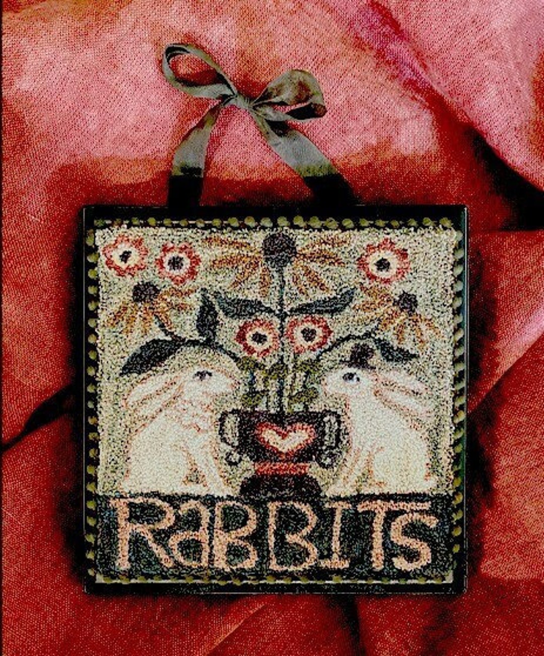 Punch Needle Pattern, Rabbits, Coneflowers, Daisies, Primitive Decor