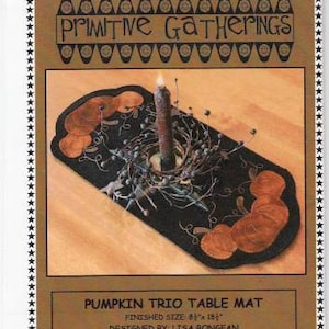 Wool Applique Pattern, Pumpkin Trio Table Mat, Rustic Decor, Primitive Decor, Wool Applique, Candle Mat, Primitive Gatherings, PATTERN ONLY