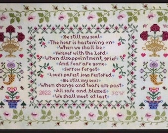 Counted Cross Stitch Pattern, Forever with the Lord, Flower Motif Sampler, Quote Sampler, Motif Border, Monticello Stitches, PATTERN ONLY