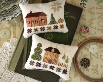 Counted Cross Stitch Pattern, Harvest Home, Town, Country, Pillow Ornament, Bowl Filler, October House Fiber Arts, PATTERN ONLY