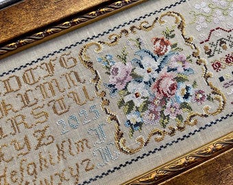 Counted Cross Stitch Pattern, Milady's Posies, Reproduction Sampler, Flower Motifs, Alphabet, Jan Hicks Creates, PATTERN ONLY