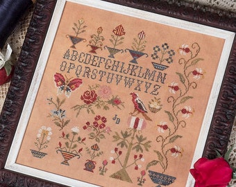 Counted Cross Stitch Pattern, Vintage Flowers 2, Alphabet Sampler, Flower Motifs, Quaker Style, Jeannette Douglas Designs, PATTERN ONLY