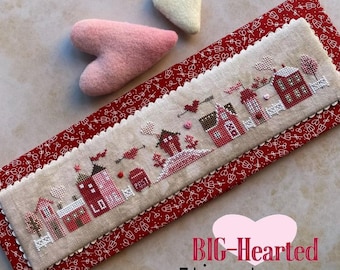 Counted Cross Stitch, Big Hearted Tiny Town, Valentine Decor, Valentine Drum, Valentine Sampler, Heart in Hand, PATTERN KIT