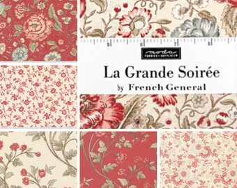 Quilt Fabric, La Grande Soiree, Floral Fabrics, Cotton, Quilters Cotton, Jelly Roll, Charm Pack, Layer Cake, French General, Moda Fabrics